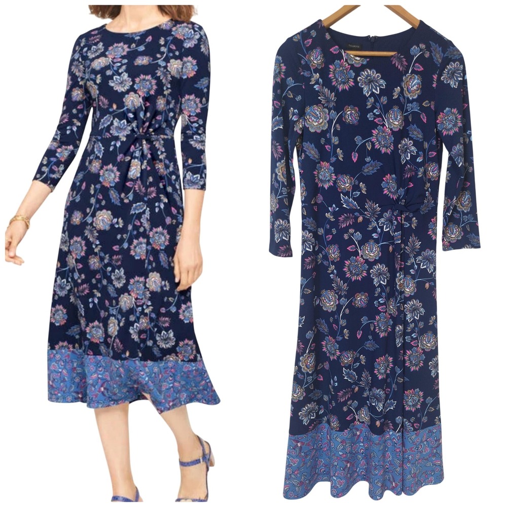Talbots Twist Jersey Midi Dress Dashing Foulard Size‎ 8